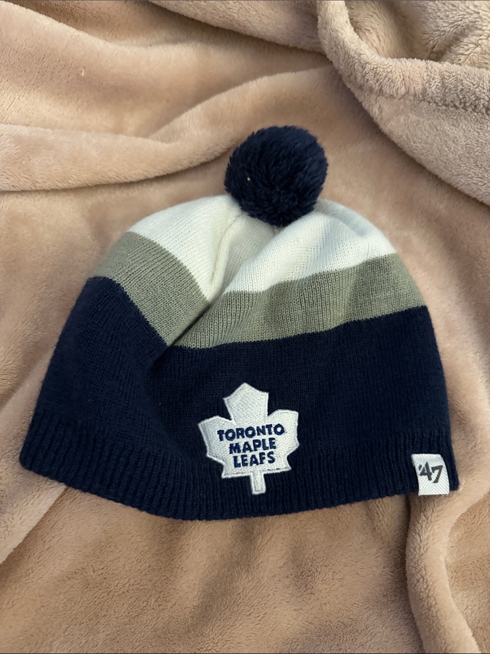 47 Brand Toronto Maple Leafs Kids Pom Beanie - Navy, White, Gray